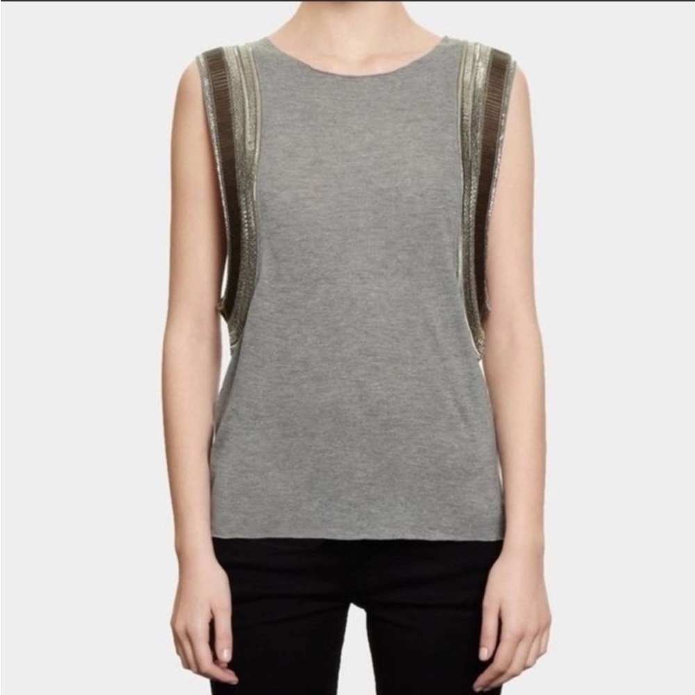 All Saints Gray Sleeveless Blouse with Metallic Accents